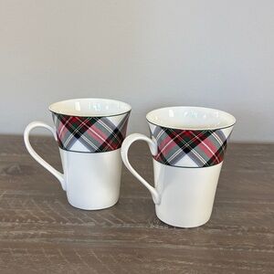 Mikasa Tartan White Plaid Accent Bone China Mugs, Set of 2